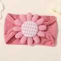 Pink infant headband featuring a ribbed knit fabric and large fabric daisy flower - Rose Pink (5)