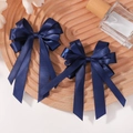 Par de horquillas de lazo de satén azul oscuro con cintas largas y elegantes para niñas - Azul oscuro