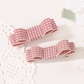Lot de 2 barrettes à nœud en tissu vichy rose pour filles de style académique - Style Gingham Rose (2A-1)