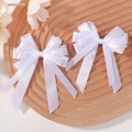 Elegante pinza para el pelo de satén blanco con lazo doble y cintas largas para niñas - Blanco