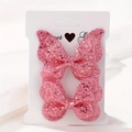 Coppia di fermagli per capelli a farfalla rosa glitterati per bambini con paillettes - Duo Brillantini Rosa (2A-30)