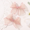 Lot de deux barrettes à nœuds en résille rose avec strass en forme de cœur pour filles - Style Strass Cœur Rose (2A-2)