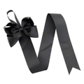 Detail of multi-layered black grosgrain ribbon hair bow with long streaming tails - Black