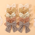 Set di 10 fermagli per capelli con fiocco da bambina in colori pastello e floreali - Set 1