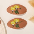 Coppia di fermagli ovali marrone-arancio con ricamo di fiori di convolvolo giallo per bimba - Marrone Arancio Fiore Giallo (4)