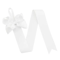 Close-up of white ribbed ribbon strip with a large layered bow for hair accessories storage - White