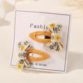 Pair of yellow embroidered flower hair bows with fabric wrap on metal clips for girls - Yellow Embroidery Flower Style (2A-1)