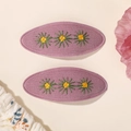 Lot de deux barrettes ovales en tissu violet avec broderie de marguerites pour filles - Lot de 2 / Violet