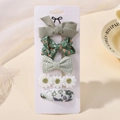 Set de 5 pinzas para el pelo para niñas en verde bosque con flores, cuadros y lazos - Colección Lazo Floral Verde Bosque (5B)