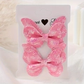 Set di due fermagli per capelli a farfalla rosa glitterati su scheda bianca - 2A-8
