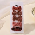 Set de 5 pinzas para niñas en rojo vintage con lazos de terciopelo y cuadros - Colección Lazo Terciopelo Rojo Retro (5C)