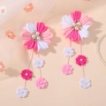 Detail of handmade fabric flower hair clips with long tassels and pearl rhinestones - Pink and White Mix (2A-1)