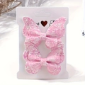 Fermagli per capelli a farfalla rosa glitterati con trama in pizzo per bambine - 2a-7 (2 Pezzi In Una Bustina Di Cartone Opp)
