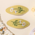 Paire de barrettes ovales jaunes brodées de motifs marguerites blanches pour filles - Lot de 2 / Jaune