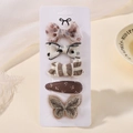 5-piece set of girls' cute hair clips with floral, polka dot, and gold butterfly motifs - Earth Tone Floral Bow Collection (5F)
