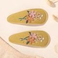 Barrettes à cheveux en tissu jaune brodé de fleurs roses et oranges pour petites filles - Lot de 2 / Combo jaune