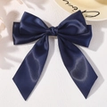 Navy blue satin layered bow hair clip for girls with silky ribbon and elegant finish - Dark Blue