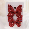 Coppia di fermagli per capelli a fiocco rosso glitter con paillettes a stella per bimbe - 2a-58 (2 Buste Opp Con Una Carta)