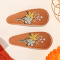 Lot de deux barrettes à cheveux en tissu orange avec broderie florale de style vintage - Lot de 2 / Marron-Orange