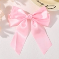 Cute light pink satin bow hair clip with long ribbons for girls' elegant daily styling - Pink