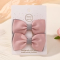 Pink and grey grosgrain ribbon bow hair clips set for toddlers on a display card - Pink and Gray (2A-2)