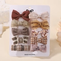 Set of 10 cute bow hair clips for girls in plaid and lace patterns on display card - Cream Earth Tone Bow Collection (10C)