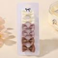 Set of six solid color grosgrain ribbon bow hair clips in beige, pink, and brown tones - Cream Brown Set (6D)