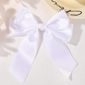 Elegant white satin hair bow with long streaming ribbons for girls in a minimalist style - Pure White