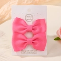 Set of two pink grosgrain ribbon bow hair clips on a white display card for kids - Bright Pink (2A-3)