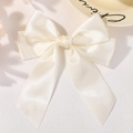 Elegant cream white satin ribbon hair bow with long streamers for girls hairstyles - Cream White