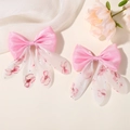 Barrettes à cheveux rose double couche avec imprimé floral et strass brillants - Rose
