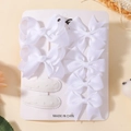 Set de 8 lazos para el pelo blancos y pinzas de tela para niñas en tarjeta de exhibición - 8F