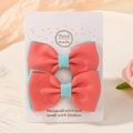 Cute set of two coral pink and mint green ribbed ribbon bow hair clips for girls - Coral Pink and Mint Green (2A-4)