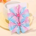 Lot de deux barrettes à nœud dégradé rose et bleu avec motif d'écailles de sirène - Style Écaille Dégradé Rose Bleu (2A-8)