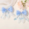 Pair of light blue satin and tulle hair clips with butterfly prints and rhinestones - Light Blue