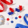 Red white blue flower hair clips with long daisy tassels for patriotic celebrations - Red White and Blue (2A-5)