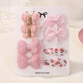 Set di 6 fermagli per capelli con fiocchi rosa e fiori per bambine su carta - Serie Rosa (8F)