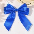 Royal blue satin bow hair clip with elegant long streamers for girls daily wear - Sapphire Blue