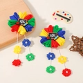 Colorful ribbon flower hair clip for kids with ABC board and long pearl tassels - Multi-color Mix (2A-6)