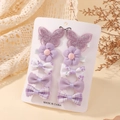 10-piece girls' cute purple hair clip set with floral bows and butterfly embroidery - Style 10G / 10 Pieces Pack