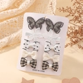 10-piece girls' hair clips set with plaid bows and lace flowers on white card display - 10H Style / 10 Pieces Pack