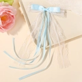 Pinza de pelo con lazo azul claro y cintas de encaje blanco para niñas y niños - Azul Claro