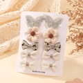 Cute kids hair clip set with lace bows and flowers in soft beige and pink tones - Style 10J / 10 Pieces Pack