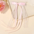 Pinza para el pelo con lazo rosa y cintas de encaje blanco de estilo romántico - Rosa