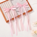 Lot de barrettes à nœuds roses avec longs rubans en mousseline et dentelle pour filles - Rose
