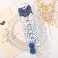 6-piece blue and white bow hair clip set for girls with plaid and floral patterns - Blue Floral
