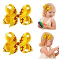 Yellow baseball glitter bow hair clip for girls with ribbed fabric texture - Yellow