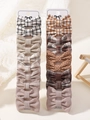 Lot de 10 barrettes à nœuds pour filles, motifs à carreaux et pois, tons marron terre - Beige Café