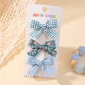 Set di tre fermagli per capelli con fiocco fatti a mano con motivi floreali e scozzesi - Set a Tema Blu