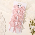 Set di quattro fermagli per capelli rosa con fiocchi a scacchi e tulle per bambine - Stile Rosa (4B)